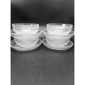 8pc Anchor Hocking Wexford Clear Glass Dessert Set - 4 Bowls 4 Plates - UV Glow